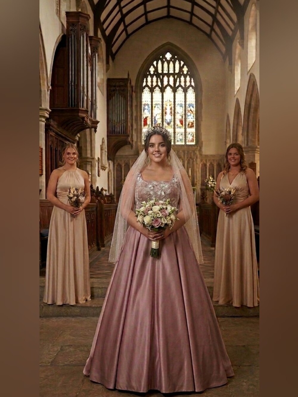 Original Georgina Chavez Size 16 Old Rose Johana Satin Embellished Ballgown